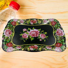 Stainless Steel Serving Tray With Flower Printed Rectangle Premium Dining Table Plate (18 x 8.5 Inch / 1 Pc)