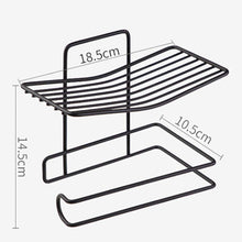 the iron black coated tissue holder, showing the adhesive backing and installation details