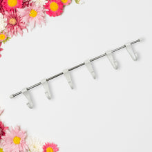 Stainless Steel Utensil Hanger Rail Nail Free Wall Mount with 2 Magic Stickers & 6 Plastic Hooks For Kitchen