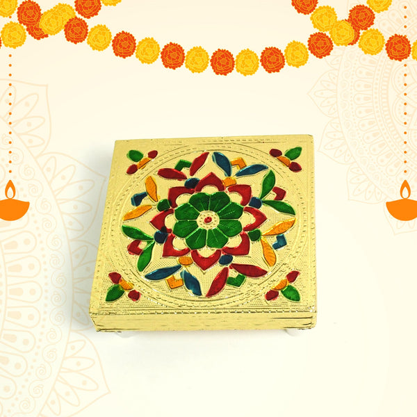 Handicraft Wood Chowki for Pooja , Wooden Bajot for Sitting, Multipurpose Stool (Multi color) (1 Pc)