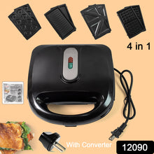 4 In 1 Sandwich Maker Multifunctional With Non-stick Interchangeable Plates (1 Set  1200w  With 2 Pin Plug Converter)