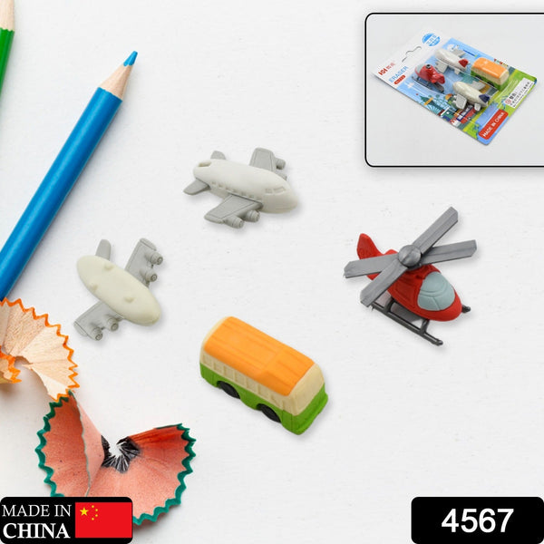 School erasers with vehicle designs