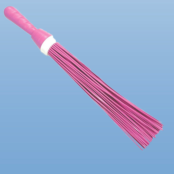 Plastic broom for wet and dry floor cleaning.