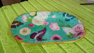 Small Plastic Flower Printed Design Serving Tray (1 Pc / 27 x 18 CM / Mix Color)